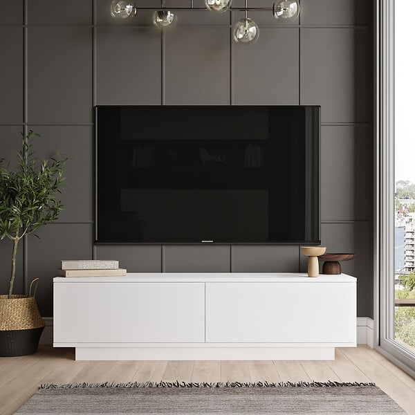 HABITAT ET JARDIN - Meuble TV en bois "FN1" - 140 x 35 x 38 cm - Blanc - large
