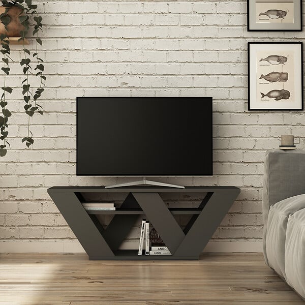 HABITAT ET JARDIN - Meuble TV en bois "Pipralla" - 110 x 30 x 40 cm - Anthracite - large