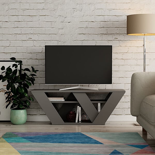HABITAT ET JARDIN - Meuble TV en bois "Pipralla" - 110 x 30 x 40 cm - Anthracite - large