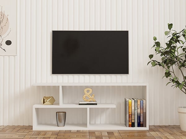 HABITAT ET JARDIN - Meuble TV en bois "Cafu" - 100 x 29 x 40 cm - Blanc - large