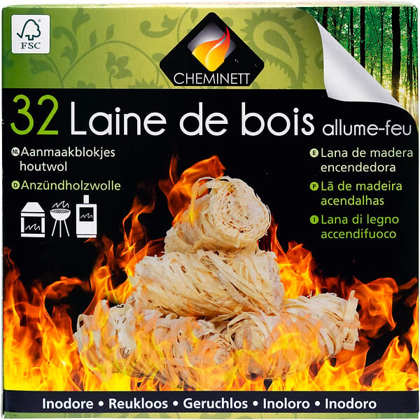 CHEMINETT - Allume-feu laine de bois - 32 pièces - large