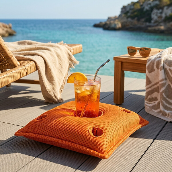 SOO  SANTAI - Coussin piscine flottant porte-verres 75x75 cm orange – billes incluses (à remplir) – intérieur / extérieur (PPF7575-6-SET) - large
