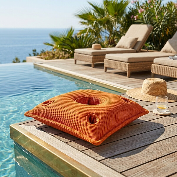 SOO  SANTAI - Coussin piscine flottant porte-verres 75x75 cm orange – billes incluses (à remplir) – intérieur / extérieur (PPF7575-6-SET) - large