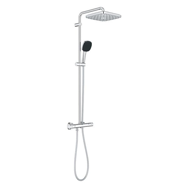 GROHE - Vitalio Comfort 250 Colonne de douche avec mitigeur thermostatique + Douche de tête + Douchette 2 jets, chrome (26696002X) - large