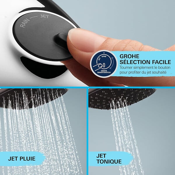 GROHE - Vitalio Comfort 250 Colonne de douche avec mitigeur thermostatique + Douche de tête + Douchette 2 jets, chrome (26696002X) - large