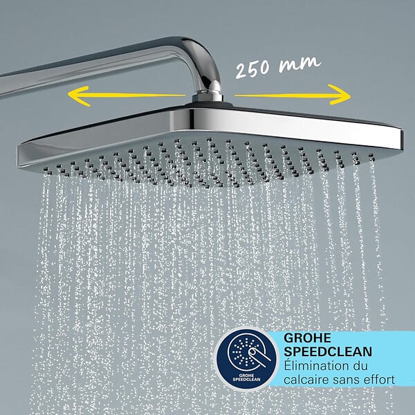 GROHE - Vitalio Comfort 250 Colonne de douche avec mitigeur thermostatique + Douche de tête + Douchette 2 jets, chrome (26696002X) - large