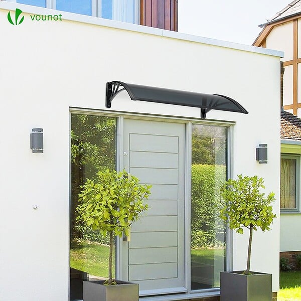 VOUNOT - Auvent de porte marquise 120x80 cm en Polycarbonate anti UV Anthracite - large