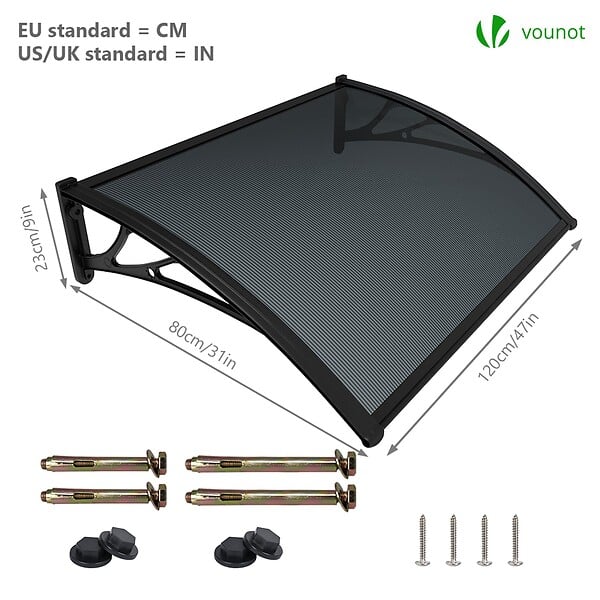 VOUNOT - Auvent de porte marquise 120x80 cm en Polycarbonate anti UV Anthracite - large