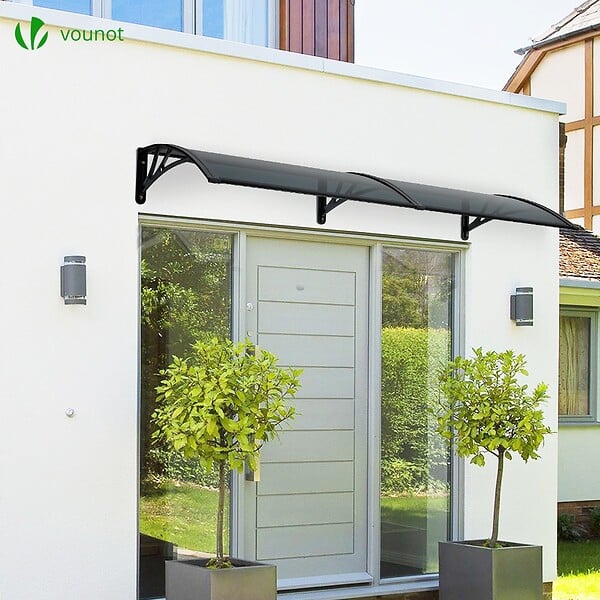 VOUNOT - Auvent de porte marquise 200x80 cm en Polycarbonate anti UV Anthracite - large