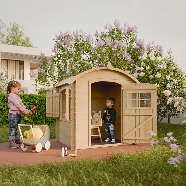 TIMBELA - Timbela M505-1 Maison en bois pour enfants SANS PLANCHER - 112x146xH145cm/1.1m2 - large
