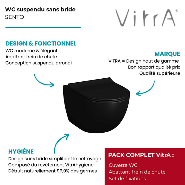 VITRA - WC suspendus SENTO PACK - Noir Mat- réf : 7748B083-6156 - large