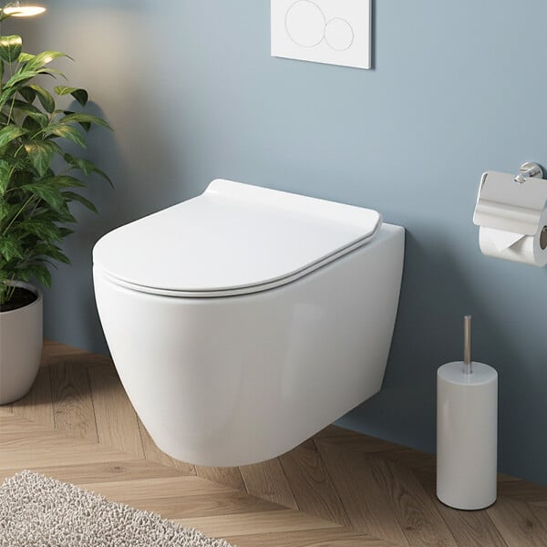 CERAMIA - PixL WC suspendu en céramique Vortex , fixations invisibles + abattant Soft-Close, Blanc brillant (CEPX010RTORP) - large