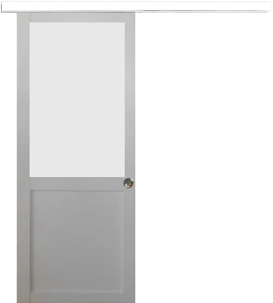 GD MENUISERIES - Porte Coulissante Athena Blanc H204 x L73 cm, Rail alu Bandeau Blanc, Coquilles - large