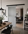 GD MENUISERIES - Porte Coulissante Athena Gris Clair Vitrée H204 x L83 cm, Rail Alu Bandeau Noir, Coquilles Noir - vignette