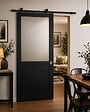 GD MENUISERIES - Porte Coulissante Athena Noir H204 x L83 cm, Rail Roulettes, Coquilles - vignette