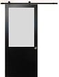 GD MENUISERIES - Porte Coulissante Athena Noir H204 x L83 cm, Rail Roulettes, Coquilles - vignette