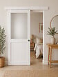 GD MENUISERIES - Porte Coulissante Athena Blanc H204 x L83 cm, Rail alu Bandeau Blanc, Coquilles - vignette