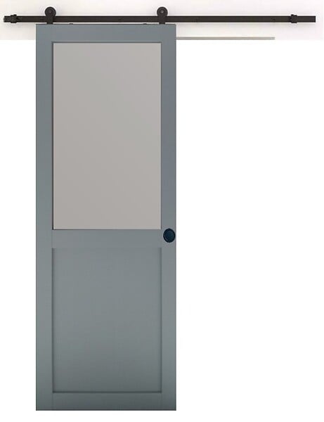 GD MENUISERIES - Porte Coulissante Athena Gris Clair Vitrée H204 x L73 cm, Rail Roulettes, Coquilles Noir - large
