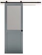 GD MENUISERIES - Porte Coulissante Athena Gris Clair Vitrée H204 x L73 cm, Rail Roulettes, Coquilles Noir - vignette