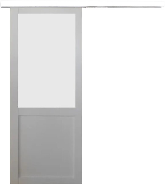 GD MENUISERIES - Porte Coulissante Athena Blanc H204 x L83 cm, Rail alu Bandeau Blanc - large