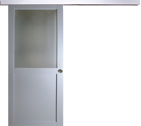 GD MENUISERIES - Porte Coulissante Athena Gris Clair Vitrée H204 x L83 cm, Rail Alu, Coquilles - large