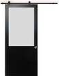 GD MENUISERIES - Porte Coulissante Athena Noir H204 x L73 cm, Rail Roulettes, Coquilles - vignette