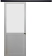GD MENUISERIES - Porte Coulissante Athena blanc H204 x L73 cm, Rail Alu bandeau noir, Coquilles - vignette