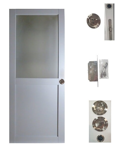 GD MENUISERIES - Porte Coulissante Athena Gris Clair Vitrée H204 x L83 cm, serrure condamnation - large