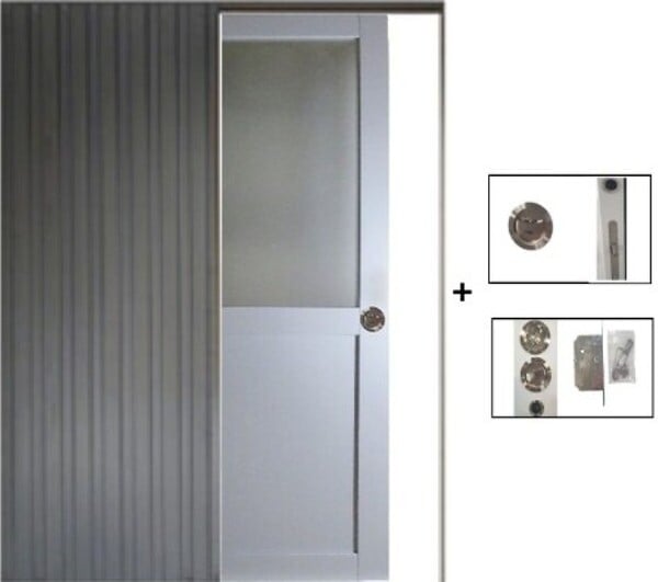 GD MENUISERIES - Porte Coulissante Athena Gris Clair Vitrée H204 x L73 cm, Galandage - large