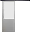 GD MENUISERIES - Porte Coulissante Athena blanc H204 x L83 cm, Rail Alu bandeau noir - vignette