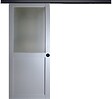 GD MENUISERIES - Porte Coulissante Athena Gris Clair Vitrée H204 x L73 cm, Rail Alu Bandeau Noir, Coquilles Noir - vignette
