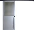 GD MENUISERIES - Porte Coulissante Athena Gris Clair Vitrée H204 x L73 cm, Rail Alu Bandeau Noir, Coquilles - vignette