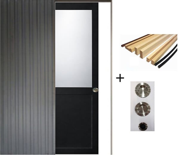 GD MENUISERIES - Porte Coulissante Athena Noir H204 x L73 cm, Galandage, kit finition (coquille et tire doigt) - large