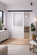 GD MENUISERIES - Porte Coulissante Athena blanc H204 x L83 cm, Rail Alu bandeau noir, Coquilles blanc - vignette