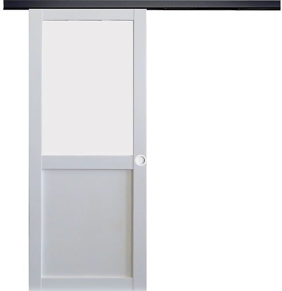 GD MENUISERIES - Porte Coulissante Athena blanc H204 x L83 cm, Rail Alu bandeau noir, Coquilles blanc - large