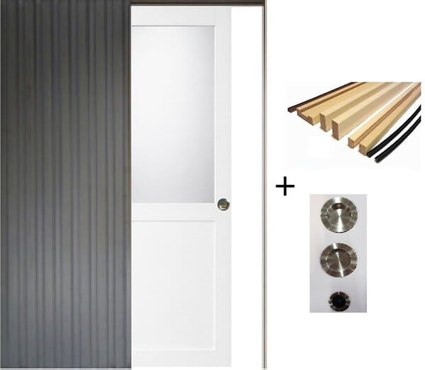 GD MENUISERIES - Porte Coulissante Athena Blanc H204 x L83 cm, Galandage, kit finition (coquille et tire doigt) - large