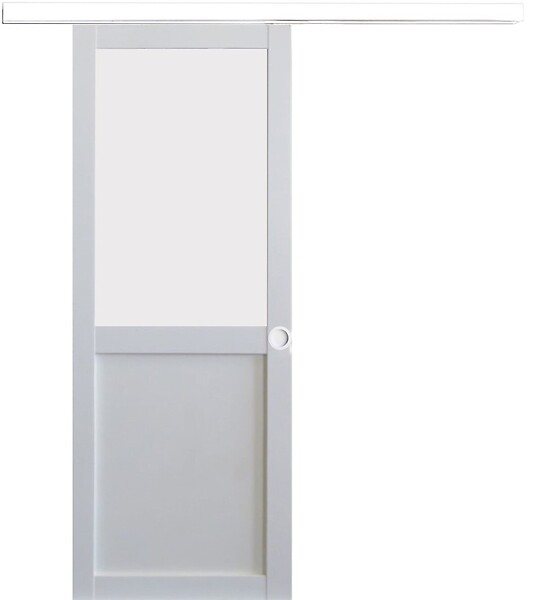 GD MENUISERIES - Porte Coulissante Athena Blanc H204 x L83 cm, Rail alu Bandeau Blanc, Coquilles blanc - large