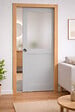 GD MENUISERIES - Porte Coulissante Athena Gris Clair Vitrée H204 x L83 cm, Galandage, kit finition (coquille et tire doigt) - vignette