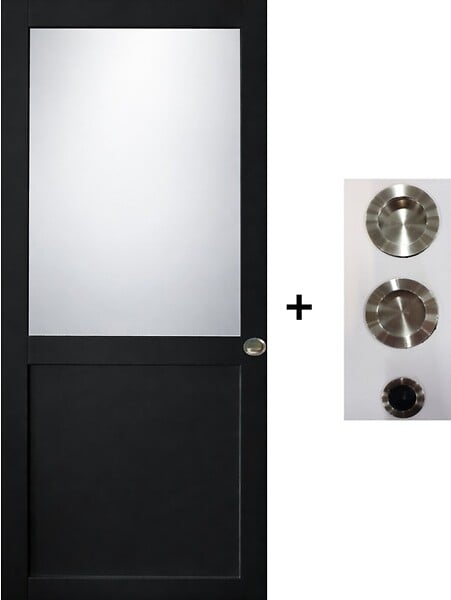 GD MENUISERIES - Porte Coulissante Athena Noir H204 x L83 cm, coquilles, tire doigt - large
