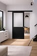 GD MENUISERIES - Porte Coulissante Athena Noir H204 x L93 cm, Rail alu Bandeau Noir, Coquilles - vignette