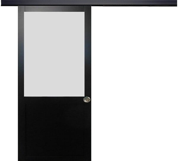 GD MENUISERIES - Porte Coulissante Athena Noir H204 x L93 cm, Rail alu Bandeau Noir, Coquilles - large