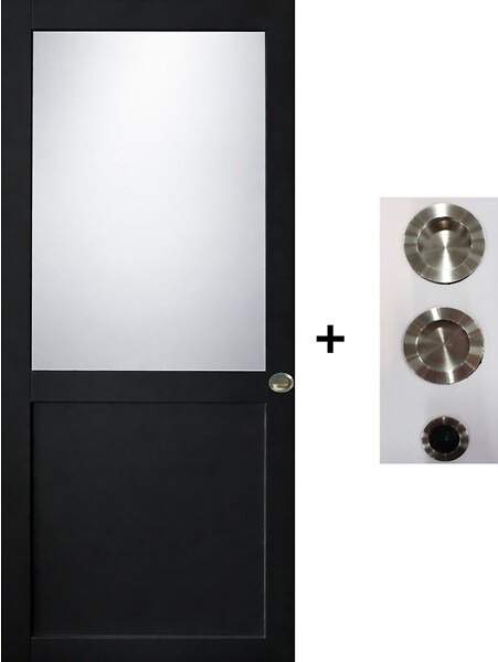 GD MENUISERIES - Porte Coulissante Athena Noir H204 x L93 cm, coquilles, tire doigt - large