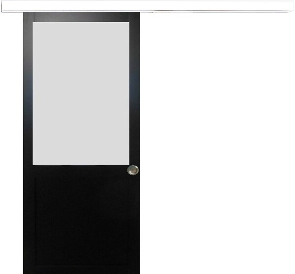 GD MENUISERIES - Porte Coulissante Athena Noir H204 x L93 cm, Rail Alu Bandeau blanc, Coquilles - large