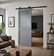 GD MENUISERIES - Porte Coulissante Athena Gris Clair Vitrée H204 x L73 cm, Rail roulettes, Coquilles - vignette