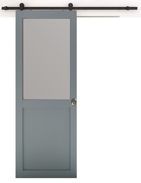 GD MENUISERIES - Porte Coulissante Athena Gris Clair Vitrée H204 x L73 cm, Rail roulettes, Coquilles - large
