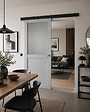 GD MENUISERIES - Porte Coulissante Athena Gris Clair Vitrée H204 x L83 cm, Rail Alu Bandeau Noir, Coquilles - vignette