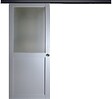 GD MENUISERIES - Porte Coulissante Athena Gris Clair Vitrée H204 x L83 cm, Rail Alu Bandeau Noir, Coquilles - vignette