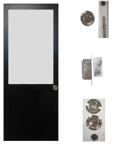 GD MENUISERIES - Porte Coulissante Athena Noir H204 x L93 cm, serrure condamnation - large