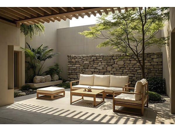 HABITAT ET JARDIN - Salon de jardin en bois modulable avec coussins "Bellingham" - 5 places - Beige - large