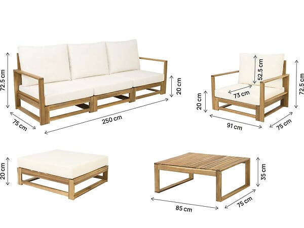 HABITAT ET JARDIN - Salon de jardin en bois modulable avec coussins "Bellingham" - 5 places - Beige - large